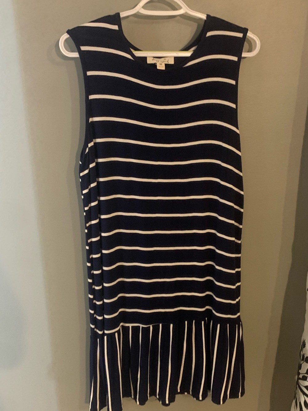 Sleeveless Navy and White Striped Peplum dress
